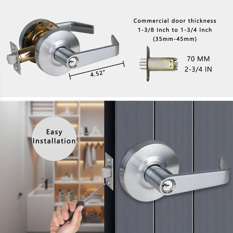 HISAFE Heavy Duty Commercial Storeroom Door Lever, Grade 2 ADA Door Handle, Satin Chrome Finished, UL 3 Hour Fire Rated Ergonomic Lever for Store Room Door, 70mm Latch - Image 3